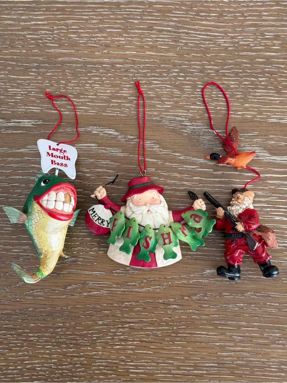 Fishing Hunting Themed Christmas Ornaments - Fish, Santa & Angler, Hunter